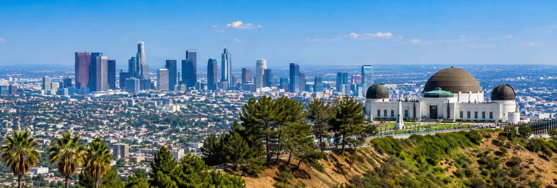 Los Angeles skyline with Griffith Observatory on a sunny day