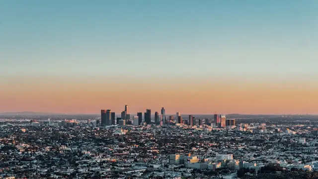 Downtown Los Angeles skyline viewed from the surrounding hills