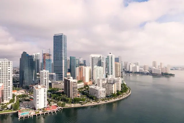 Downtown Miami skyline and waterfront viewed from above