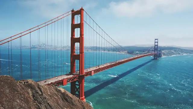 Golden Gate Bridge spanning San Francisco Bay from a coastal viewpoint